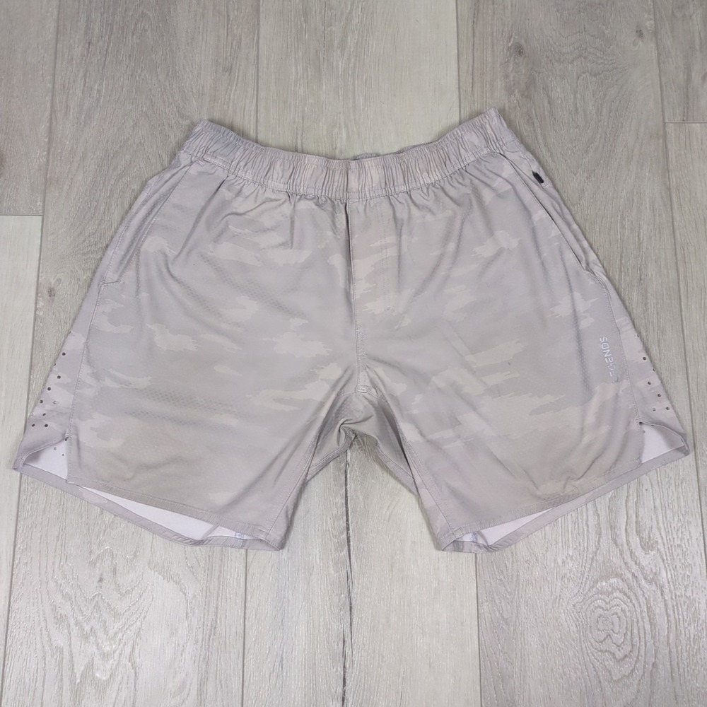 Legends Luka Shorts Mens Small Gray Camo 7.5" Liner Zip Pockets Performance Gym